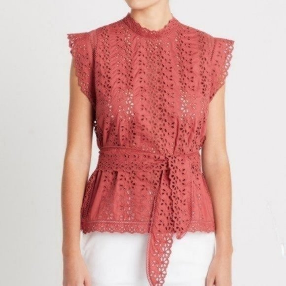 NWT Rebecca Taylor Sleeveless Eyelet Karina Top in Cinnamon Women's Size 14
